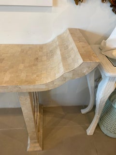 Vintage Maitland Smith Tessellated Stone & Brass Pagoda Console Table