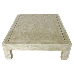 Vintage Maitland-Smith Tessellated Stone Coffee Table with Brass Trim