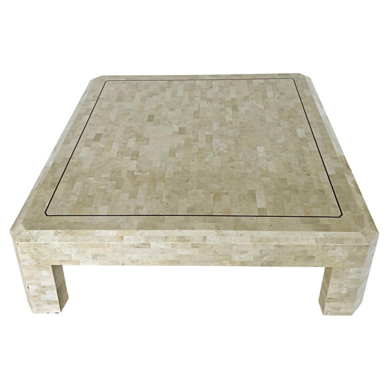 Vintage Maitland-Smith Tessellated Stone Coffee Table with Brass Trim For Sale