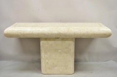 Vintage Maitland Smith Tessellated Stone Inlay Modern Pedestal Console Table