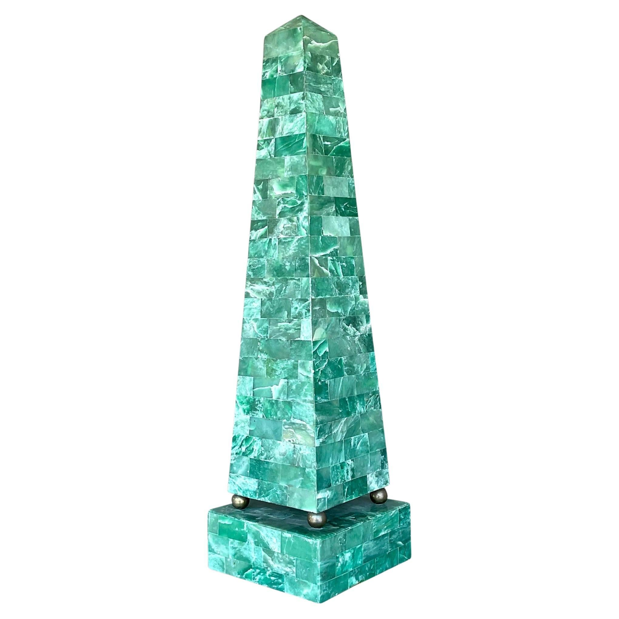 Vintage Maitland-Smith Tessellated Stone Obelisk For Sale