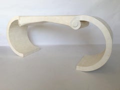 Vintage Maitland Smith White Tessellated Marble Scroll Desk/Console Table