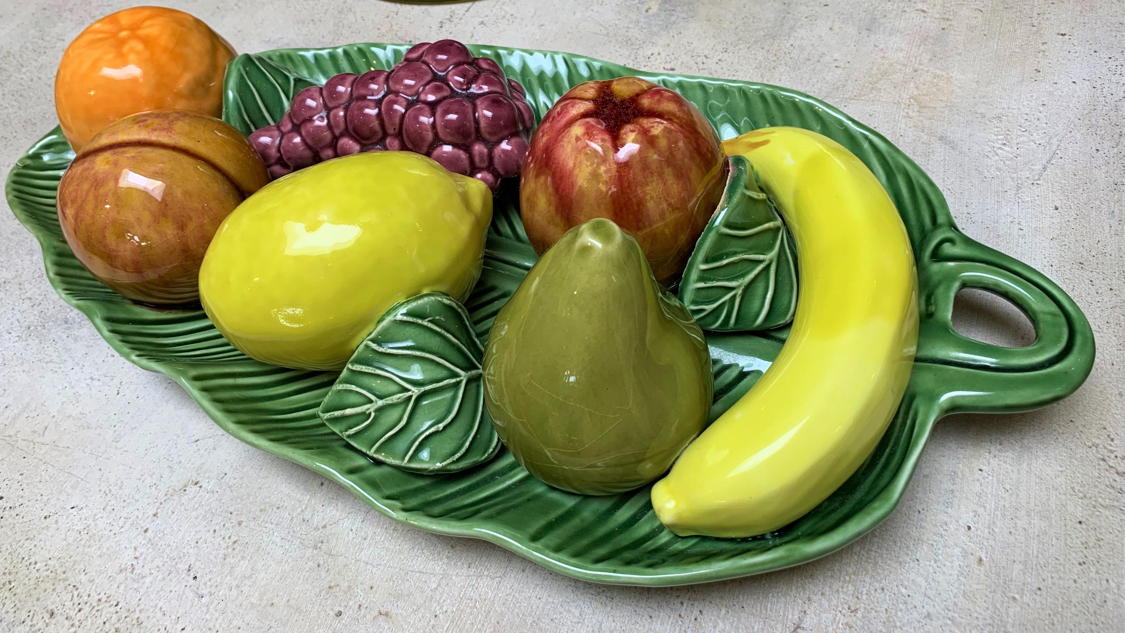 Vintage Majolica art plate, large fruit and leaf plate.
 