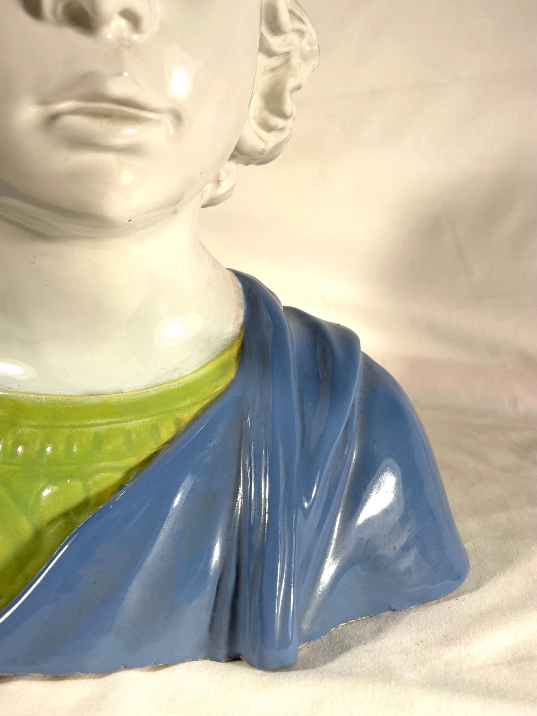 20th Century Vintage Majolica Bust of a Young Boy After Della Robbia