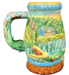Vintage Majolica Ceramic Fisherman's Tankard