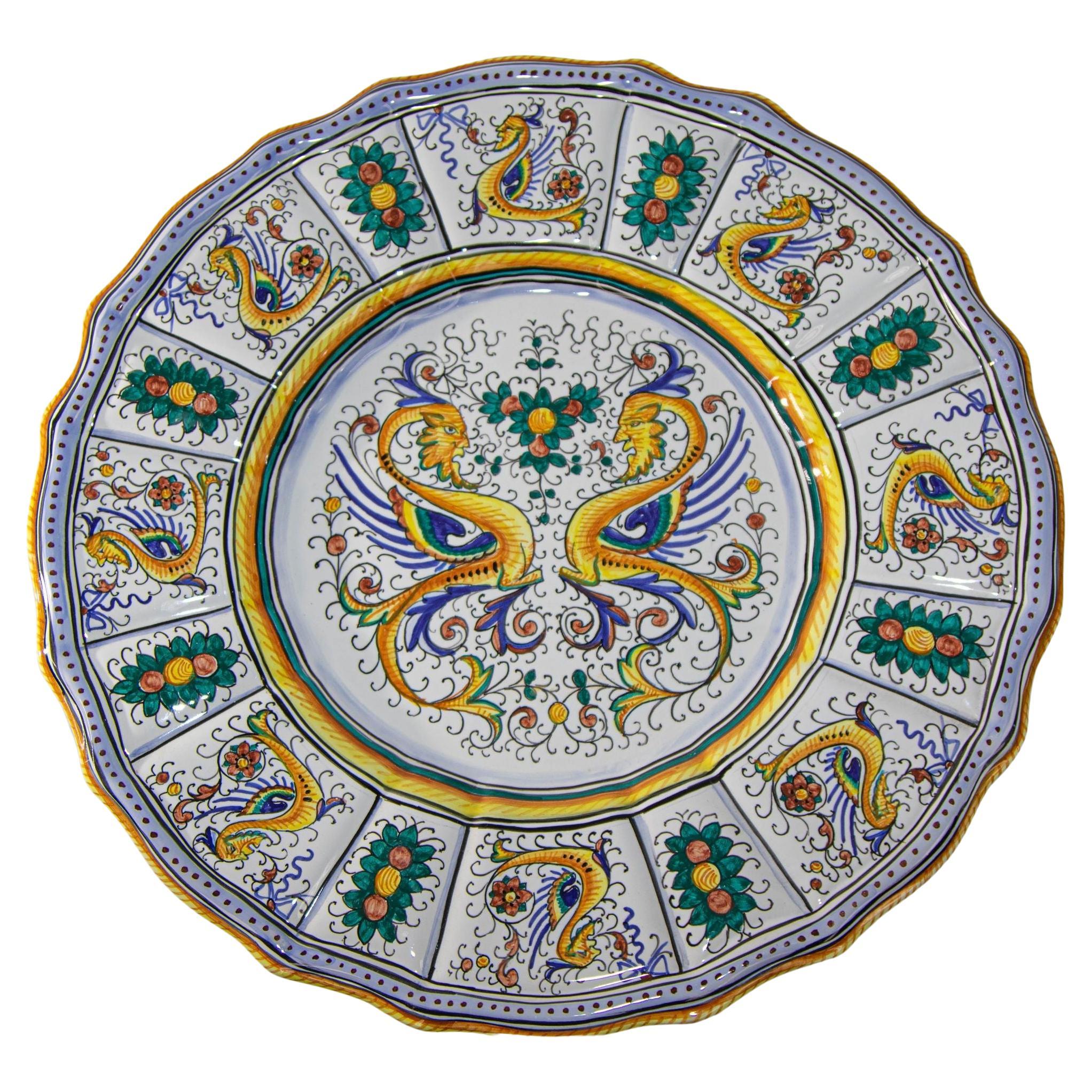 Piatto decorativo da parete in ceramica di Majolica Deruta Raffaellesco da 14'75 pollici