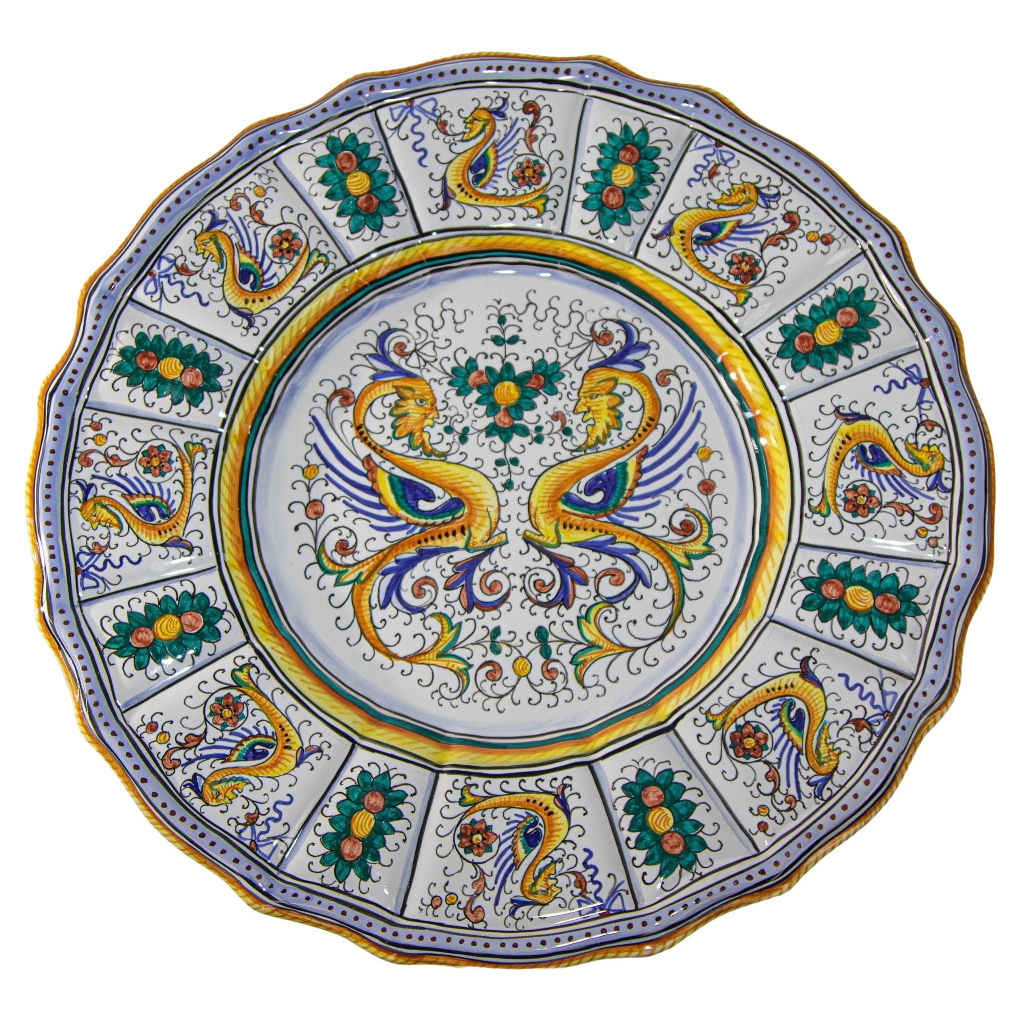 Vintage Majolica Deruta Raffaellesco Decorative Ceramic Wall Plate 14'75 inches For Sale