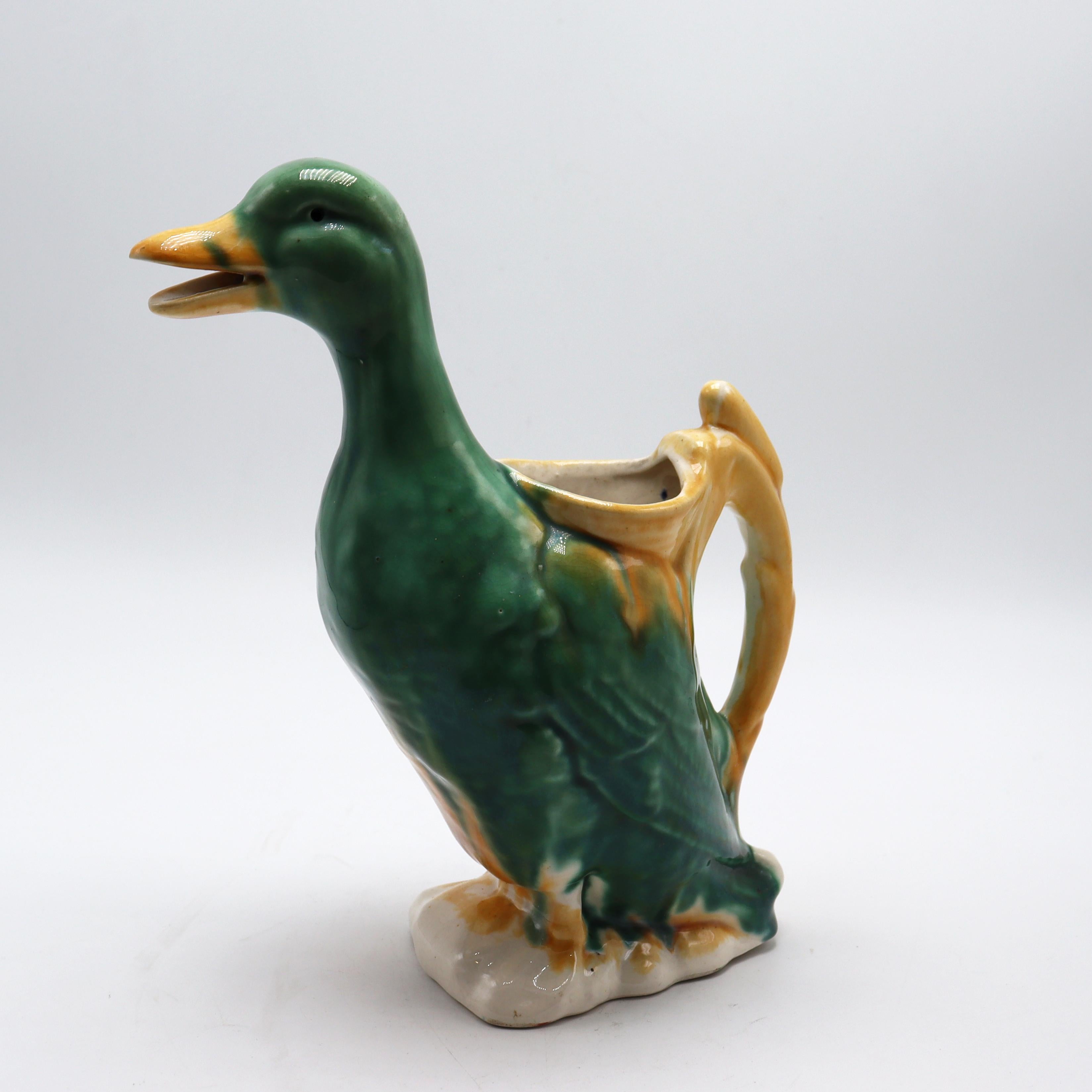 Vintage Majolica duck pitcher, c. 1960.
