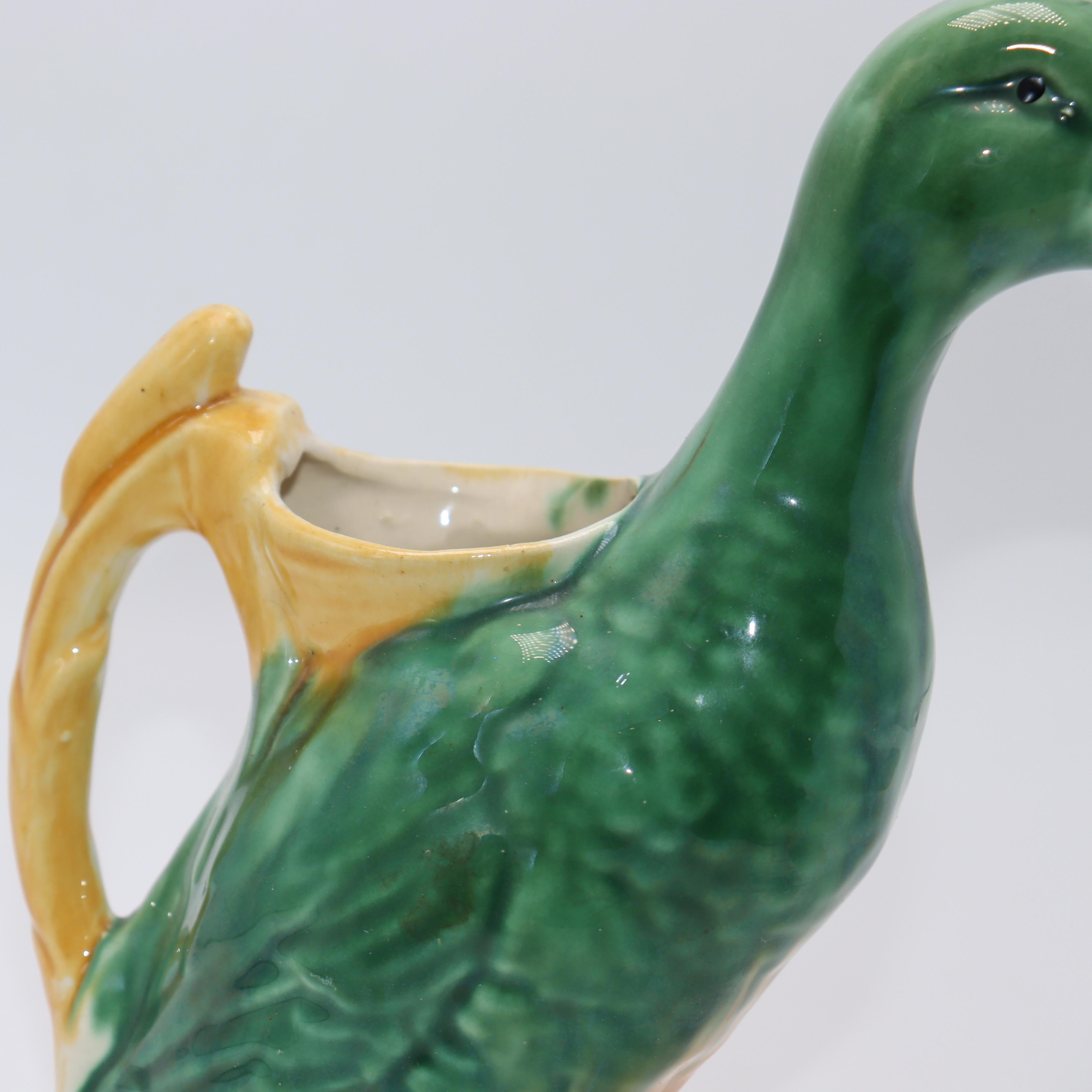 Vintage Majolica Duck Pitcher, C. 1960 In Good Condition For Sale In Dallas, TX