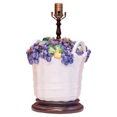 Vintage Majolica Italian Grape Harvest Bakset Table Lamp