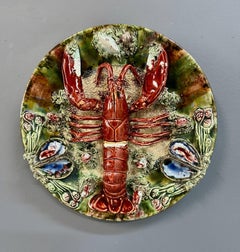 Piatto aragosta in maiolica d'epoca Jose Alvaro, Caldas Da Rainha Portogallo C.C. 1930