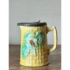 Vintage Majolica Lidded Ceramic Pitcher