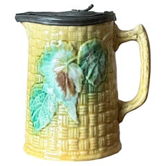 Antique Majolica Lidded Ceramic Pitcher