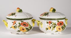Vintage Majolica Pair of Tureens with Lids, Italy Hand-painted