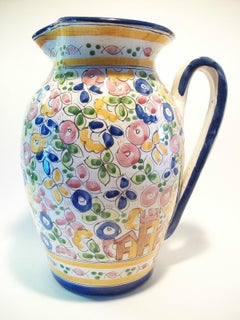 Vintage Majolica Pitcher - Hand Painted Tin Glaze - Portugal - circa 1943