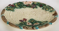 Vintage Majolica Serving Plate, Floral Leaf Border, 1988