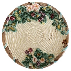 Vintage Majolica Serving Plate, Floral Leaf Border, 1988