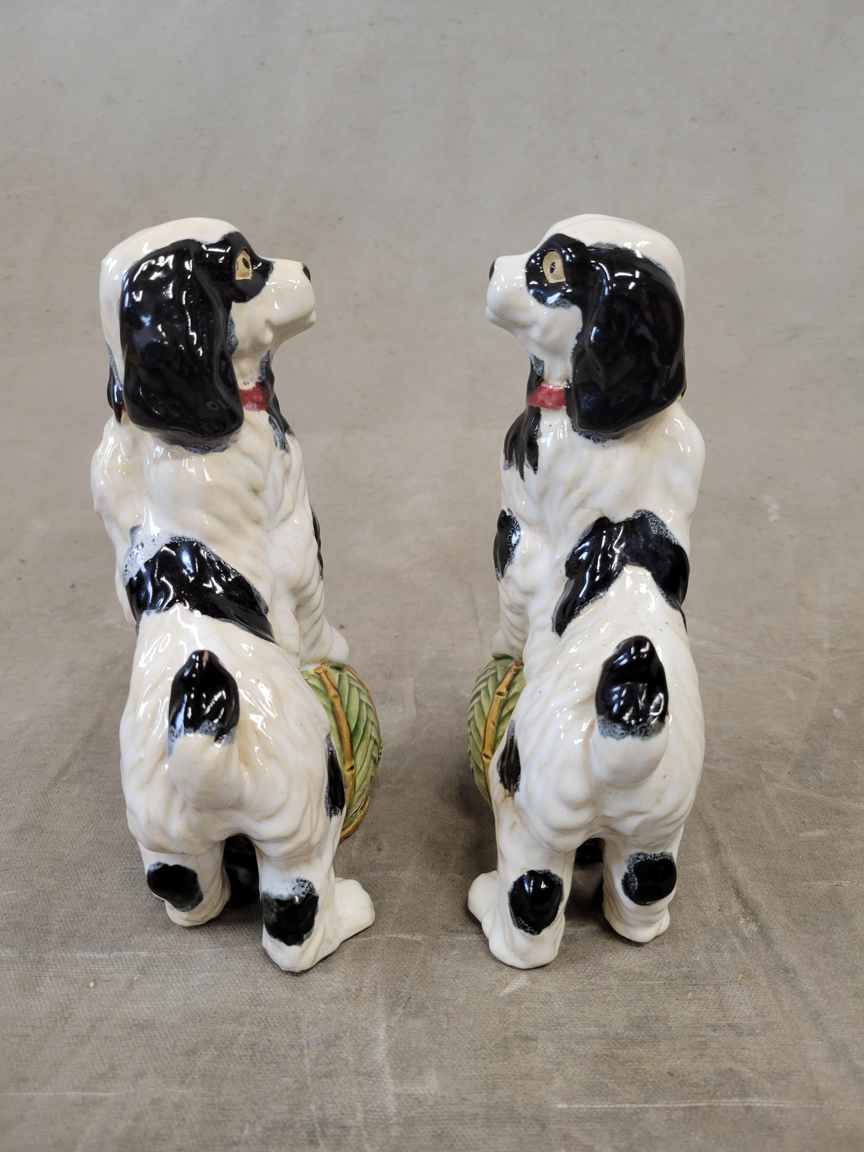 Mid-Century Modern Vintage Majolica Staffordshire Cavalier King Charles Spaniel Bookends - a Pair For Sale
