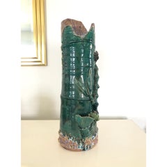 Vintage Majolica Stick or Umbrella Stand Fly Frog Bamboo Motif