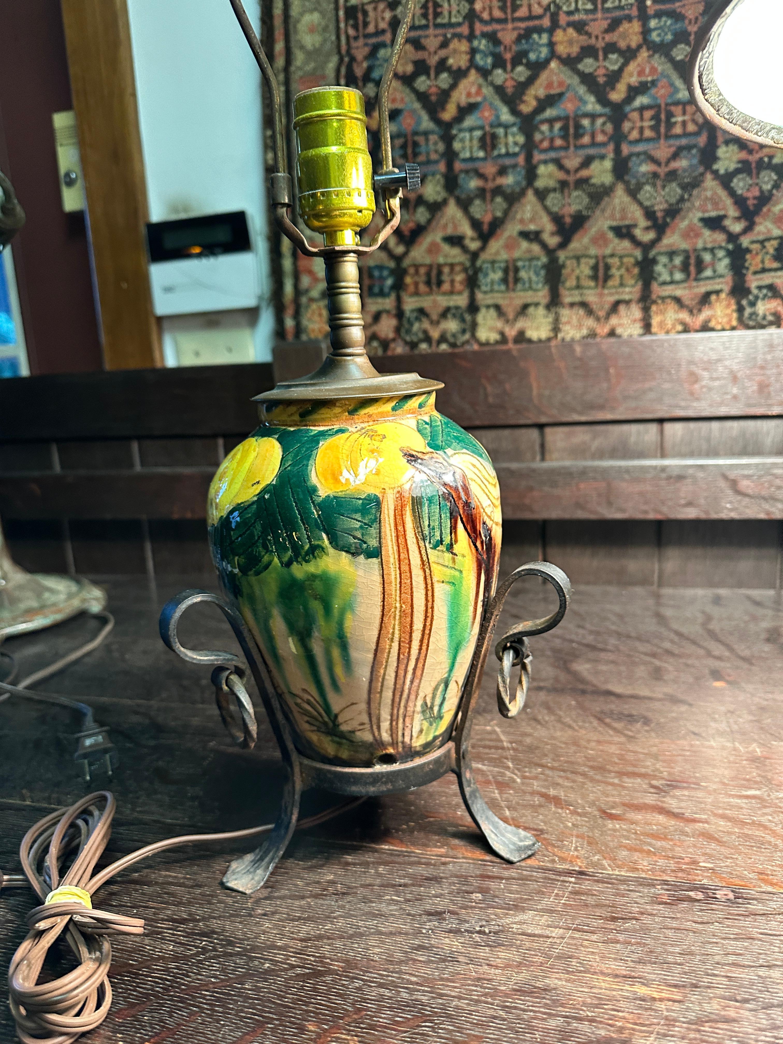 Vintage Majolica Table Lamp For Sale 5