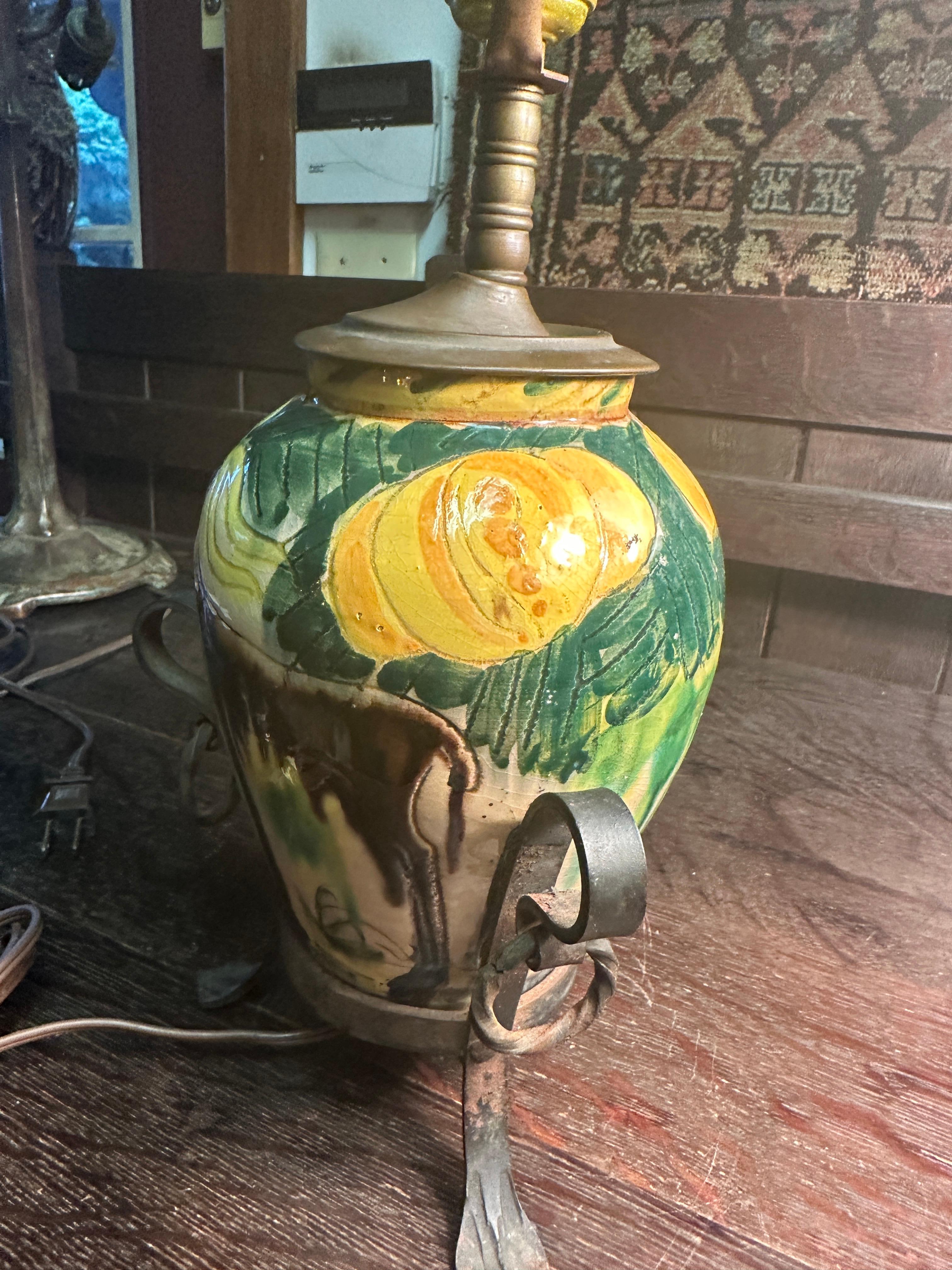 Vintage Majolica Table Lamp For Sale 6