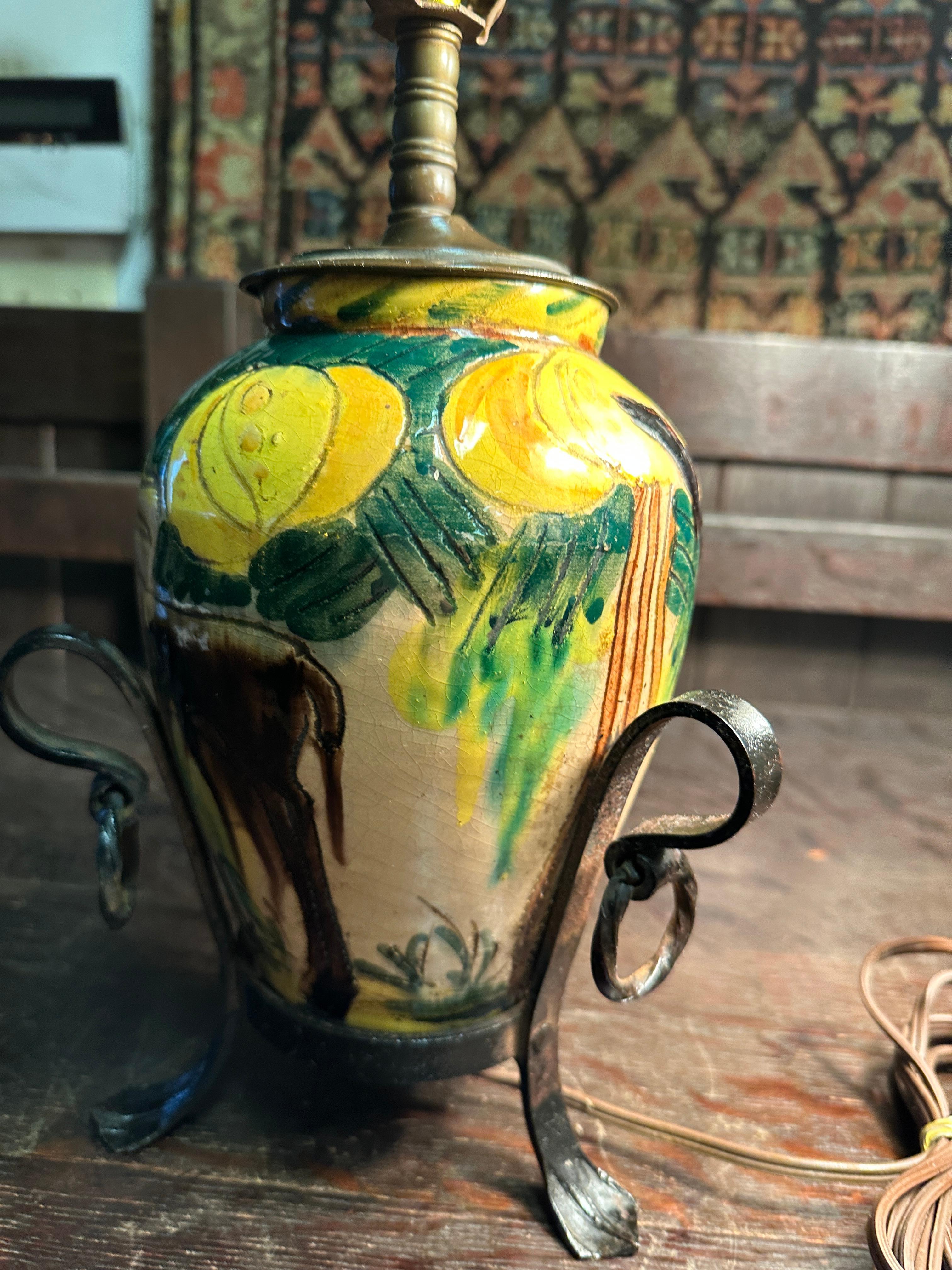 Mid-20th Century Vintage Majolica Table Lamp For Sale