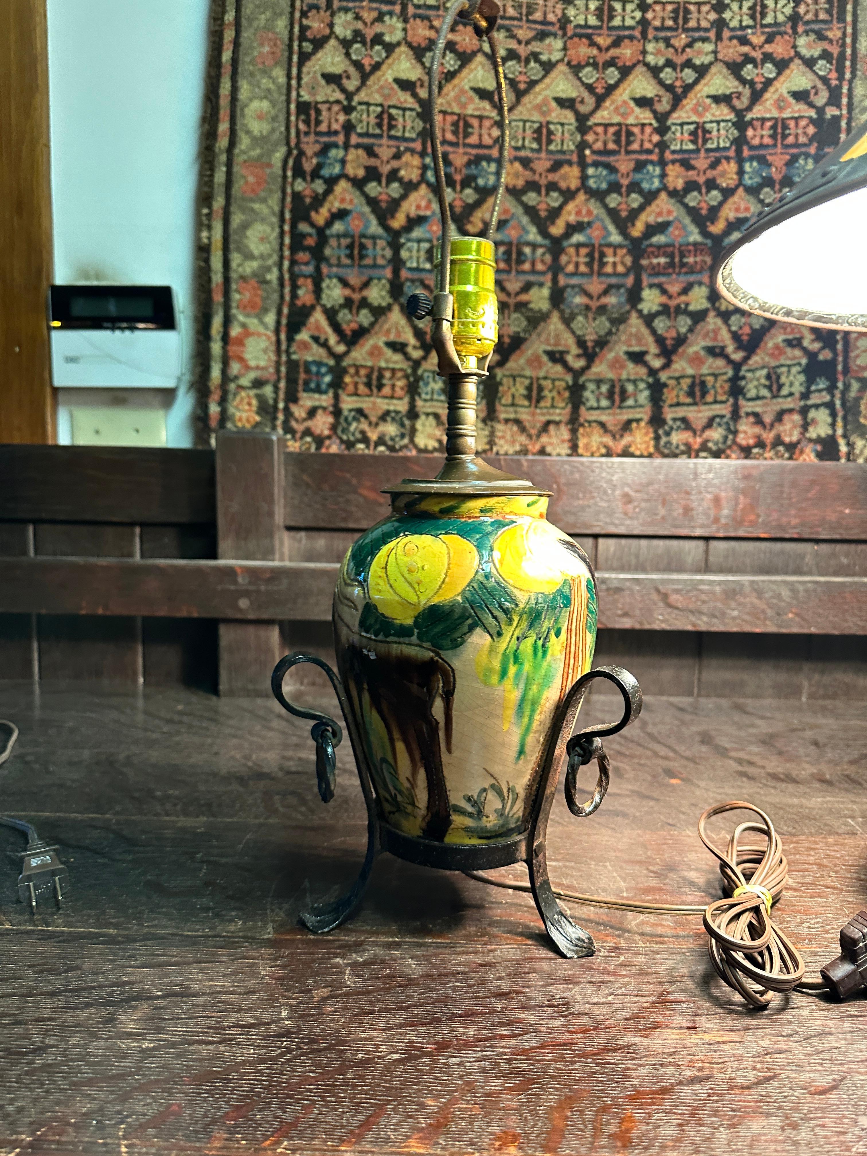 Vintage Majolica Table Lamp For Sale 2