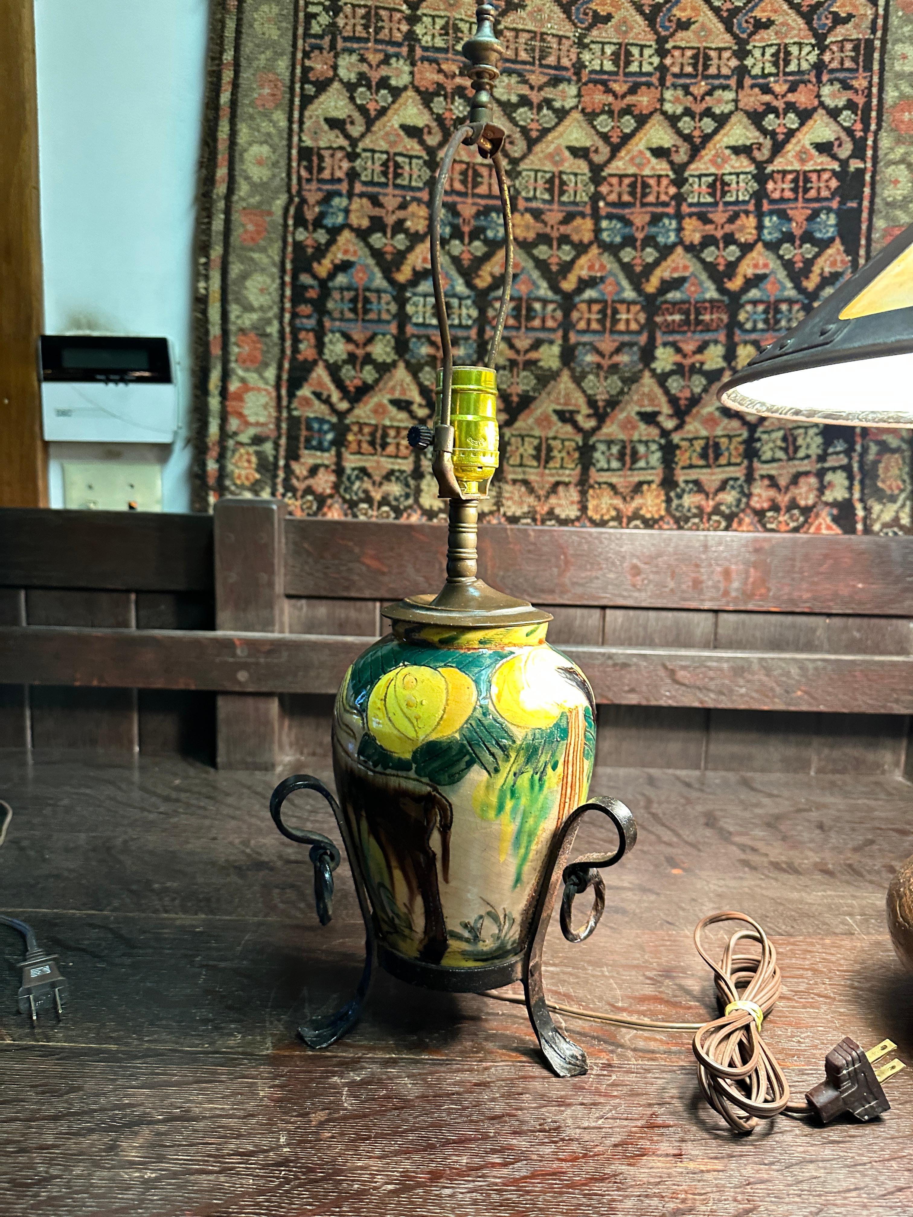 Vintage Majolica Table Lamp For Sale 3