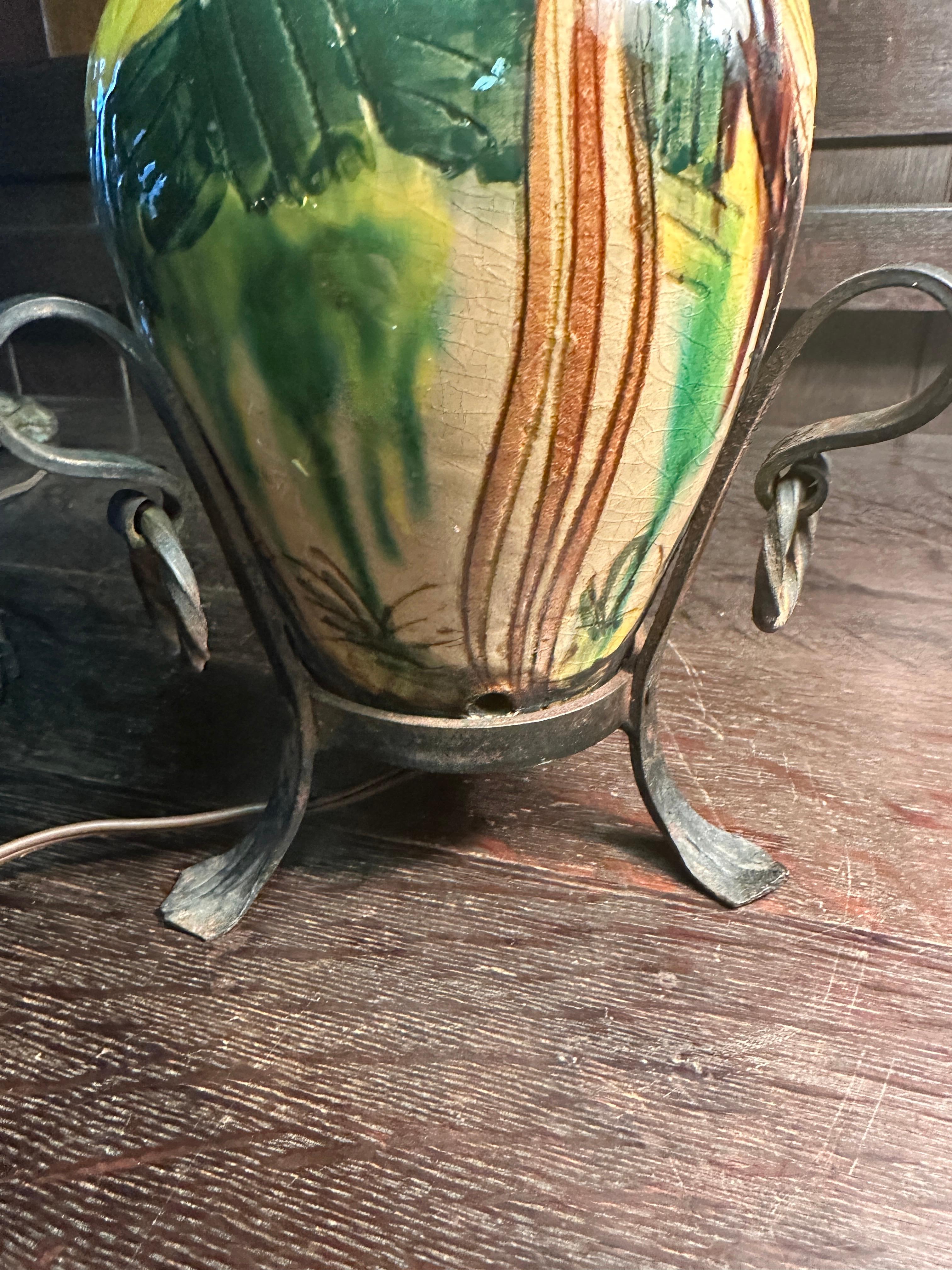 Vintage Majolica Table Lamp For Sale 4