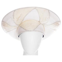 Vintage Makins White & Cream Straw & Feather Statement Derby Church Hat