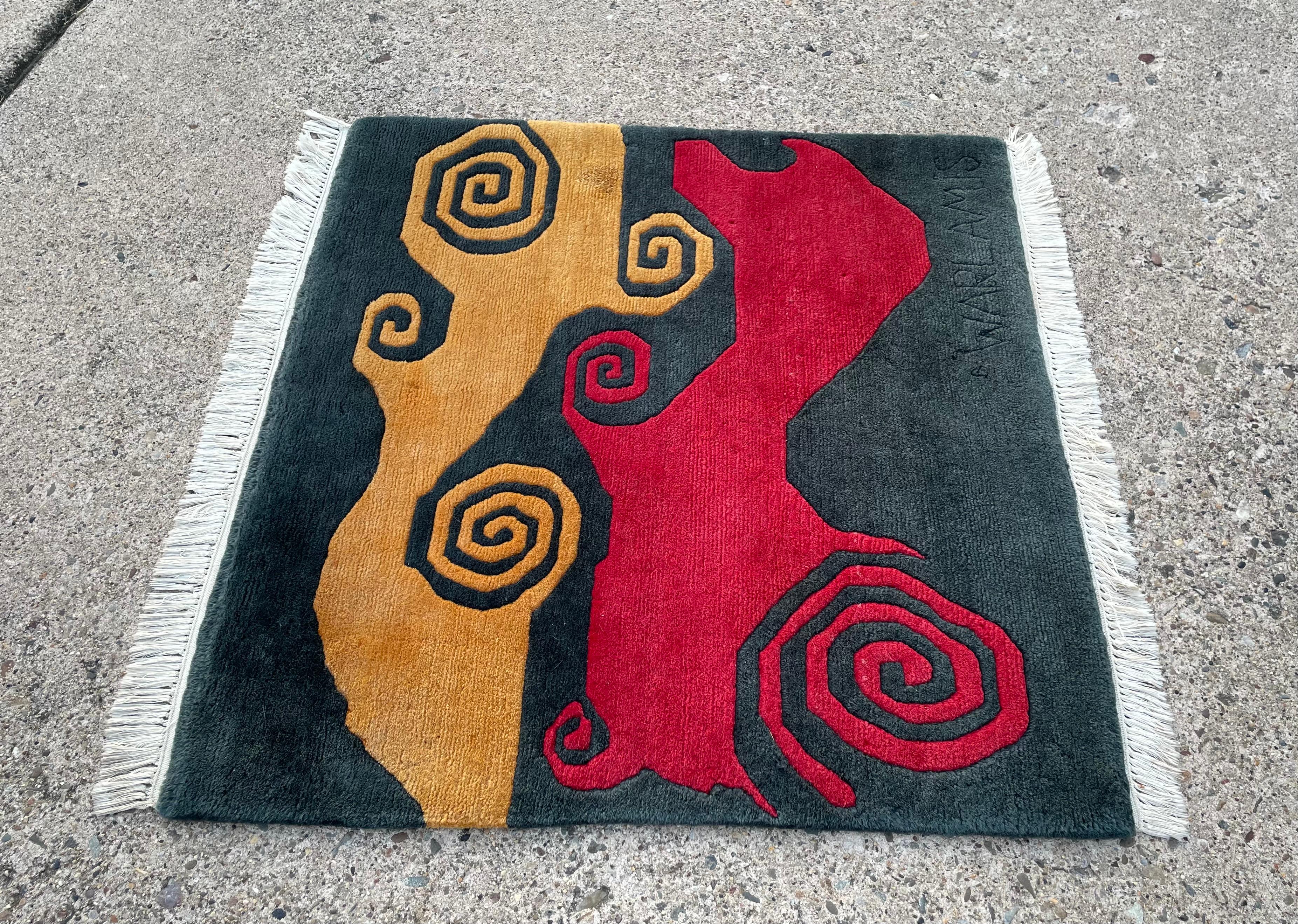 Late 20th Century Vintage Makis Warlamis Wool Woven Art Carpet Wall Rug For Sale