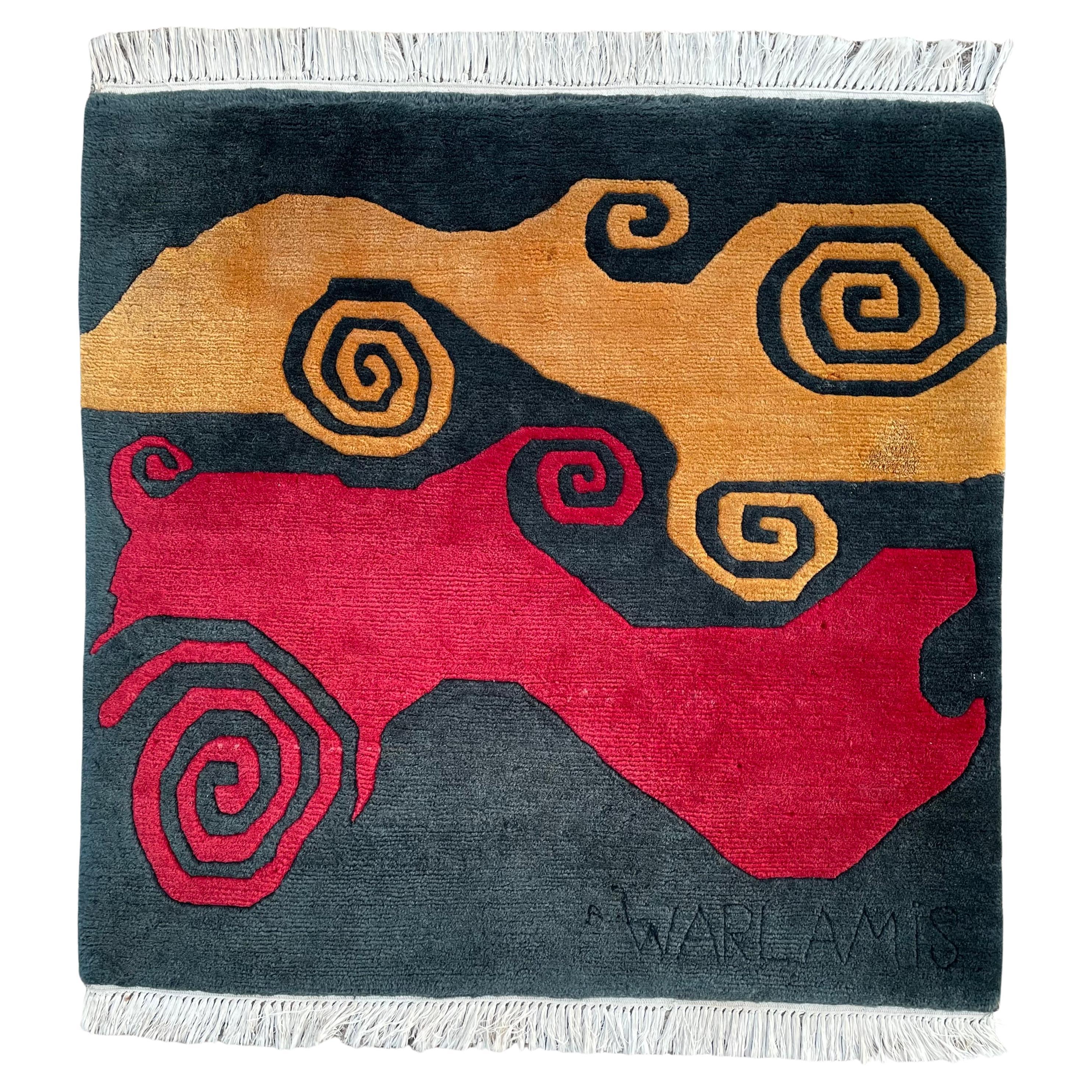Vintage Makis Warlamis Wool Woven Art Carpet Wall Rug For Sale