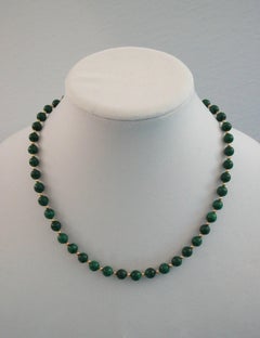 Vintage Malachite & 14K Gold Beaded Necklace - France - Late 20th Century