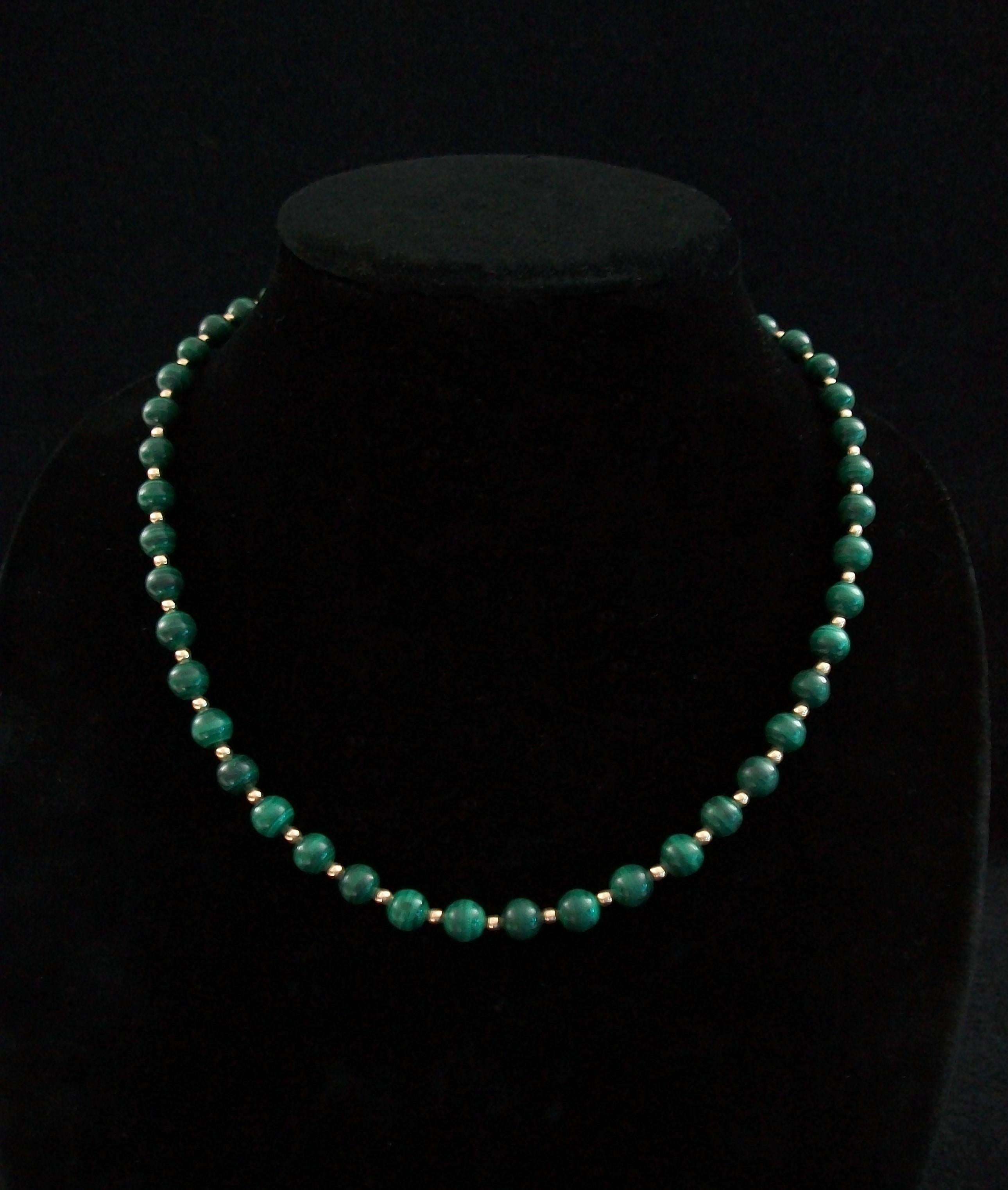 Vintage Malachite & 14K Gold Beaded Necklace - France - Late 20th Century In Good Condition For Sale In Chatham, CA