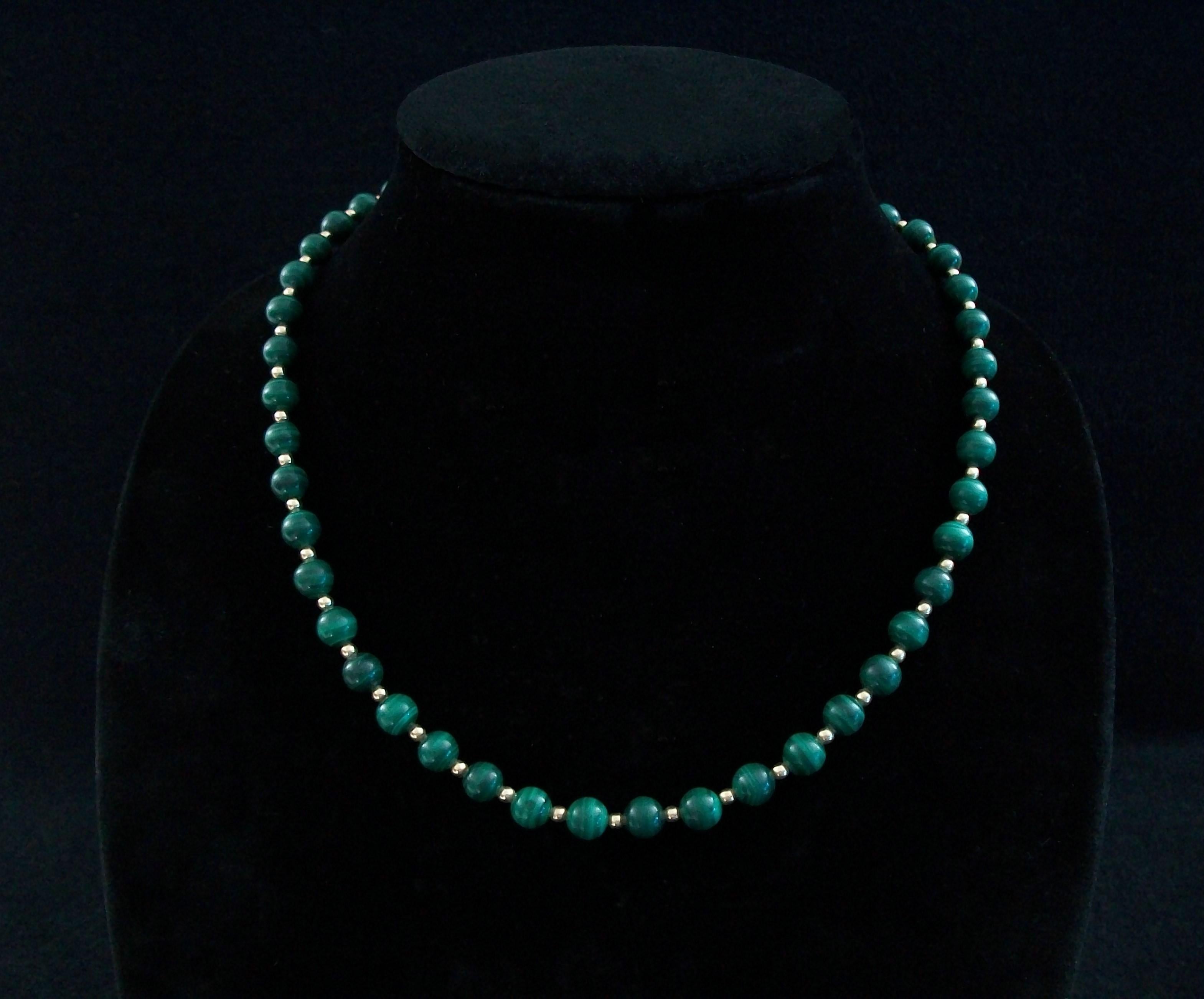 Women's Vintage Malachite & 14K Gold Beaded Necklace - France - Late 20th Century For Sale