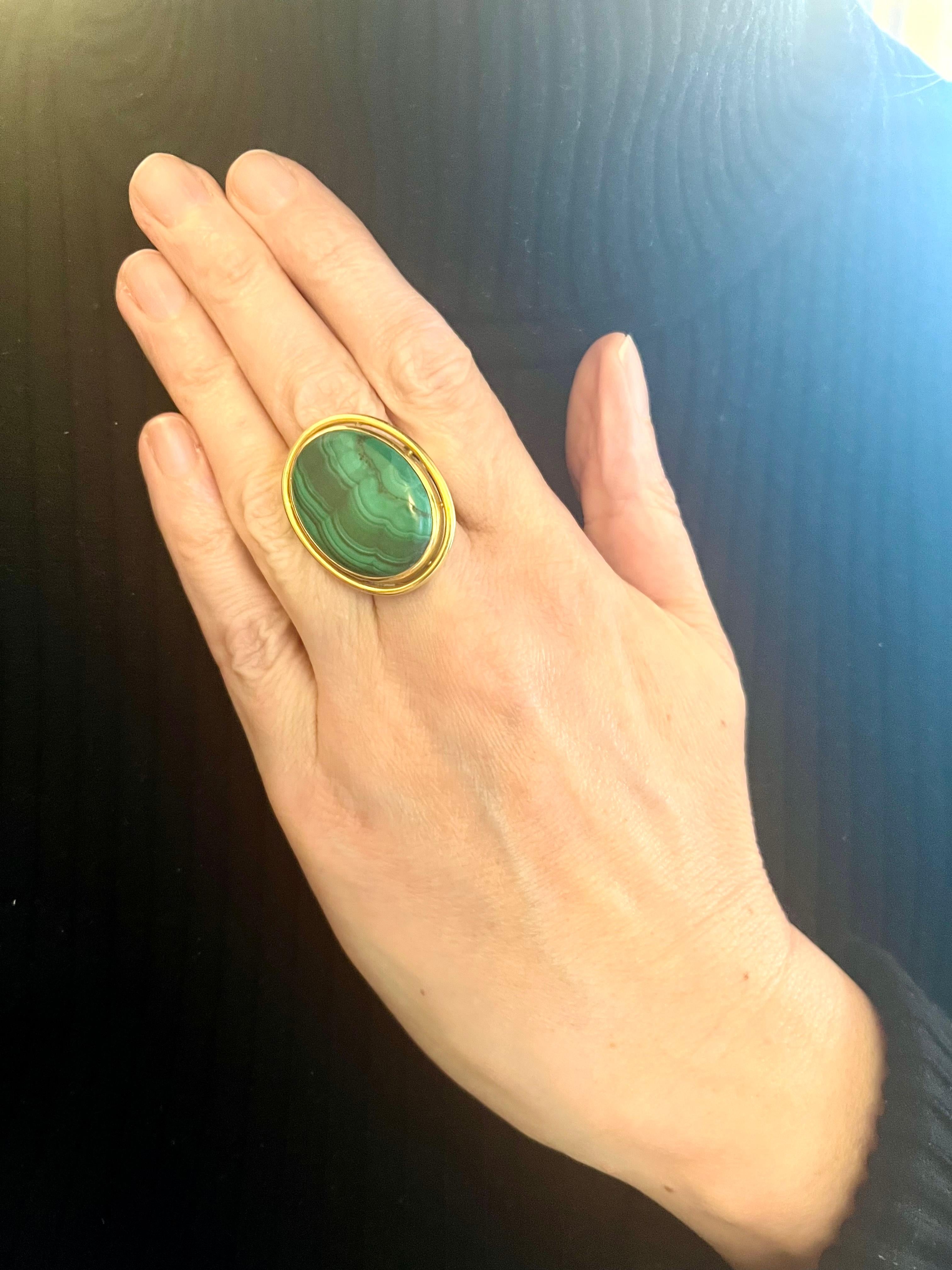 Modern Vintage Malachite 18 Carat Yellow Gold Cocktail Ring For Sale