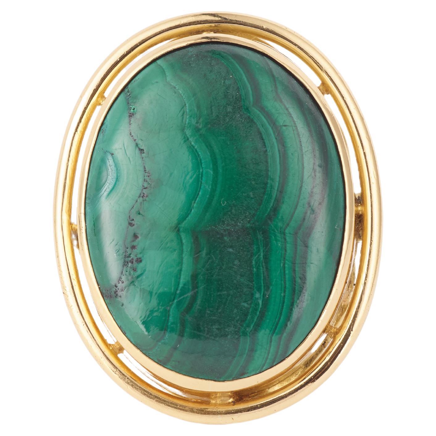 Vintage Malachite 18 Carat Yellow Gold Cocktail Ring For Sale