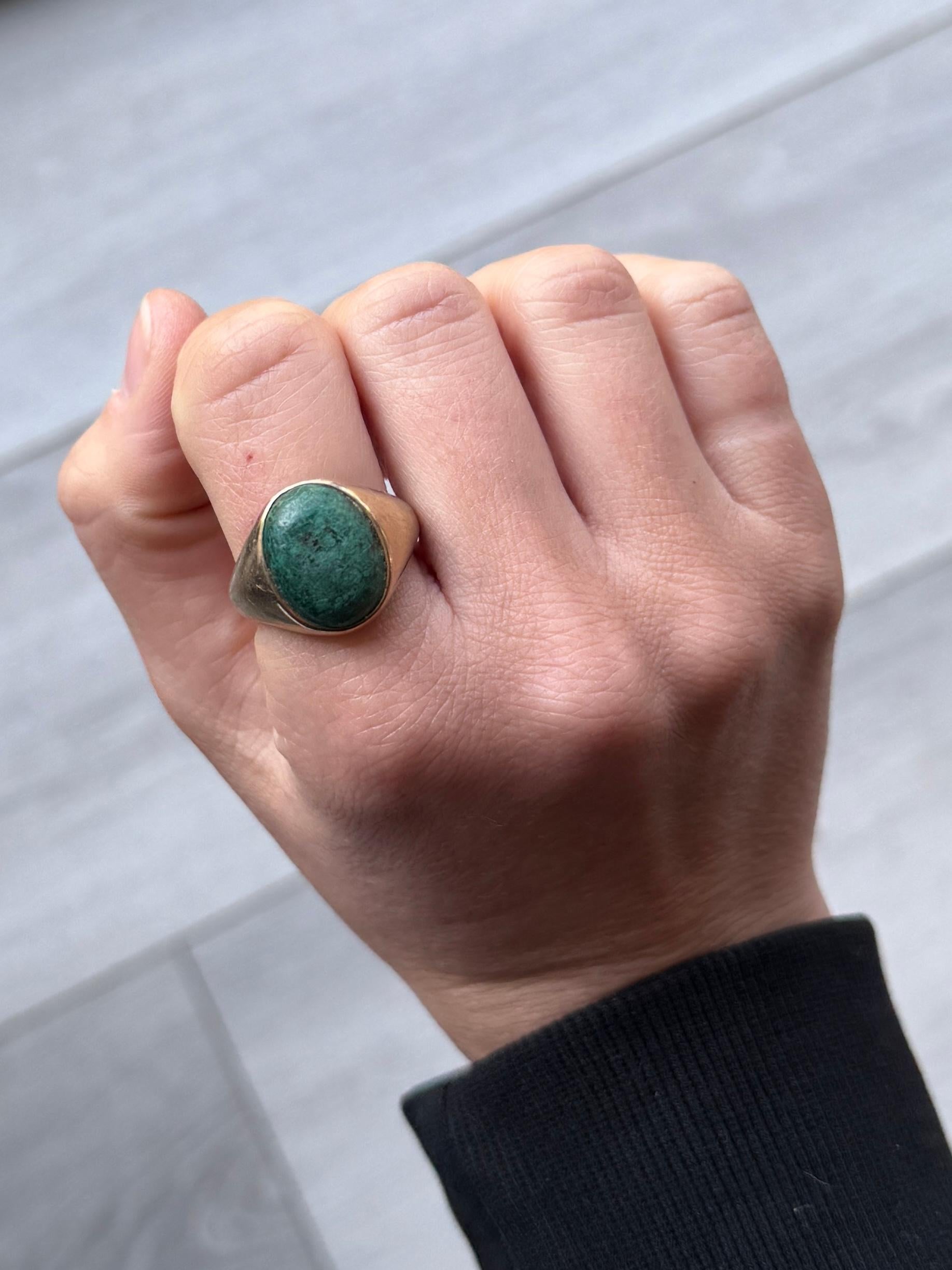 Modern Vintage Malachite and 9 Carat Gold Signet Ring For Sale