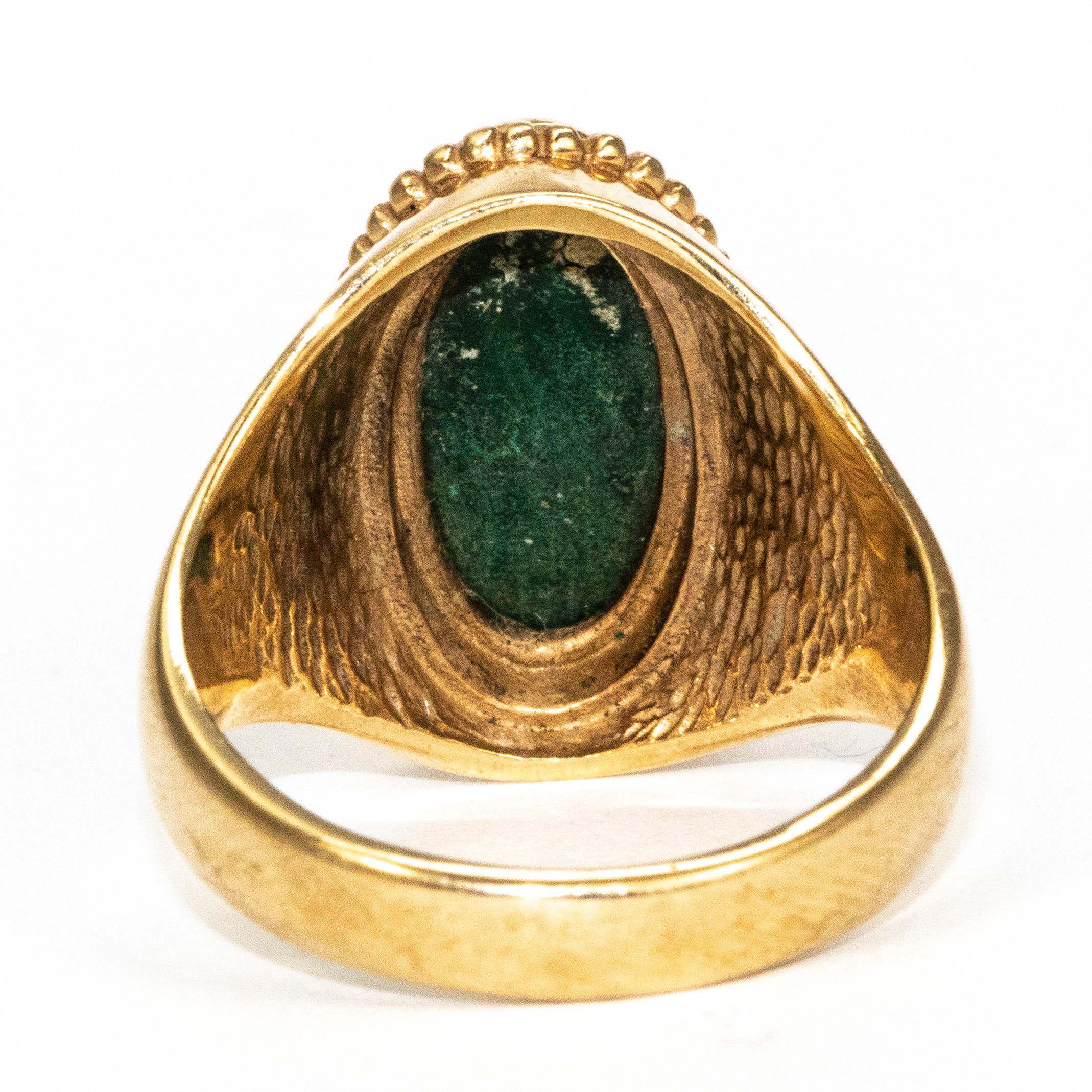 Modern Vintage Malachite and 9 Carat Gold Signet Ring For Sale