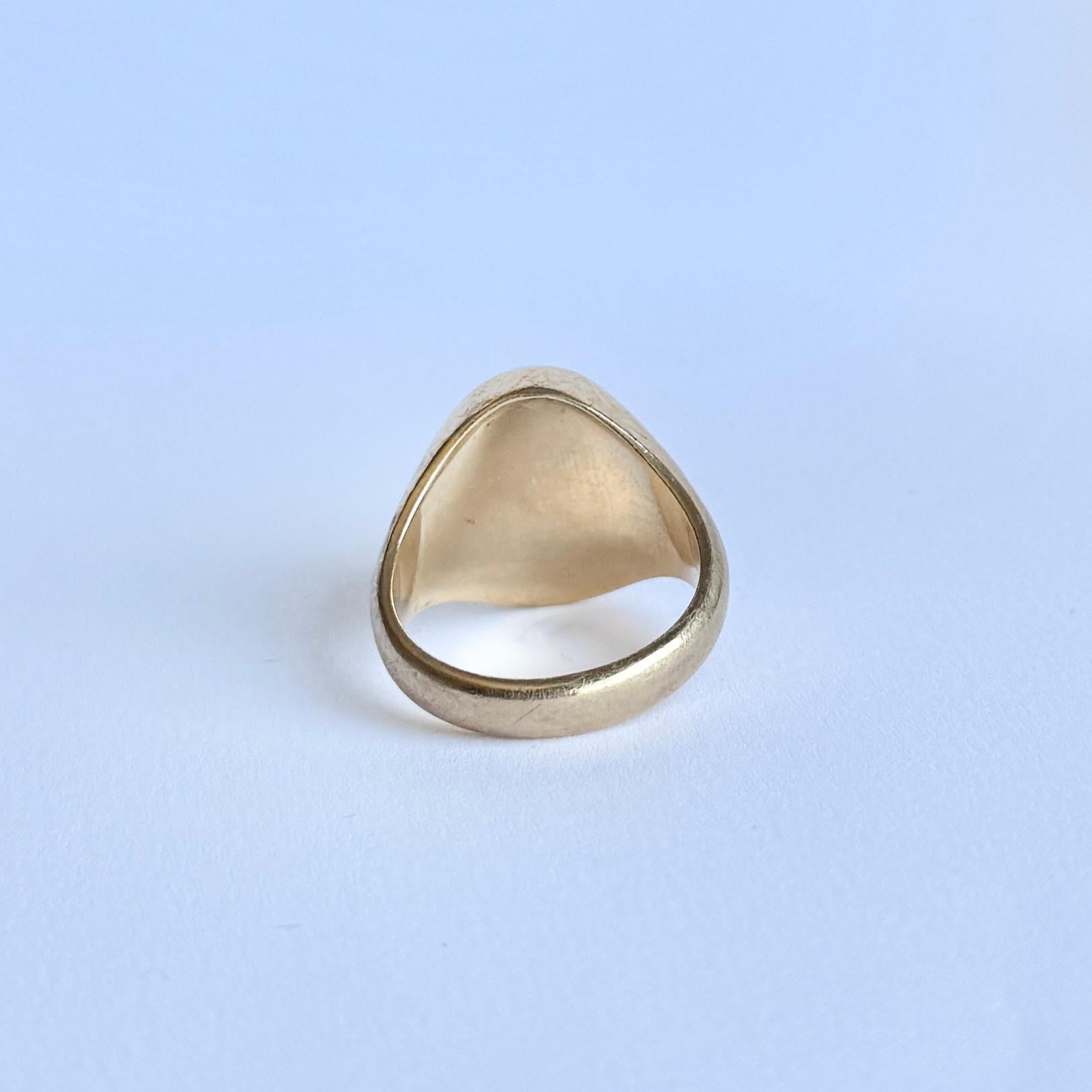 Oval Cut Vintage Malachite and 9 Carat Gold Signet Ring For Sale