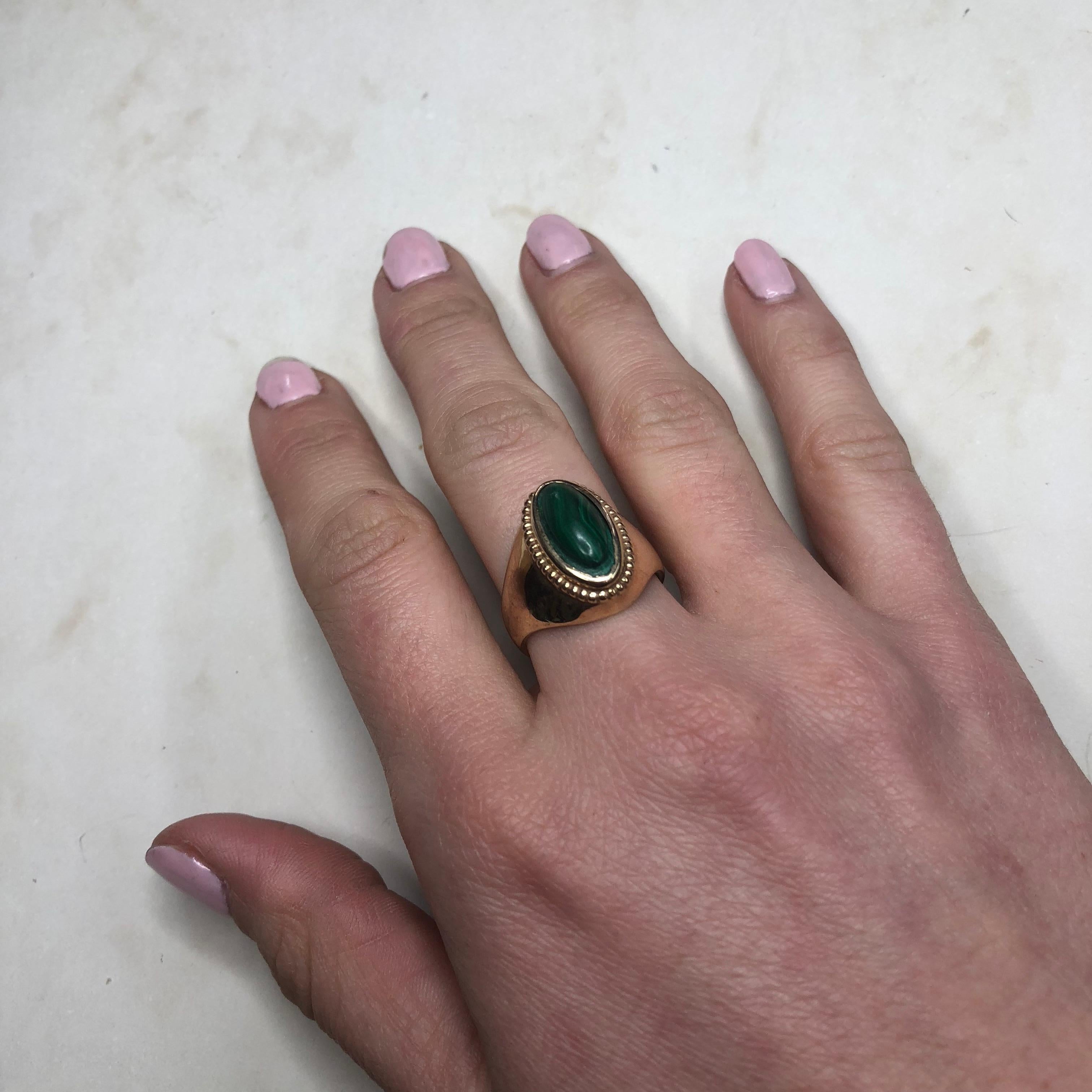 Women's Vintage Malachite and 9 Carat Gold Signet Ring For Sale