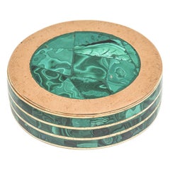 Vintage Malachite and Bronze Round Two Part Box Desk Accessory
