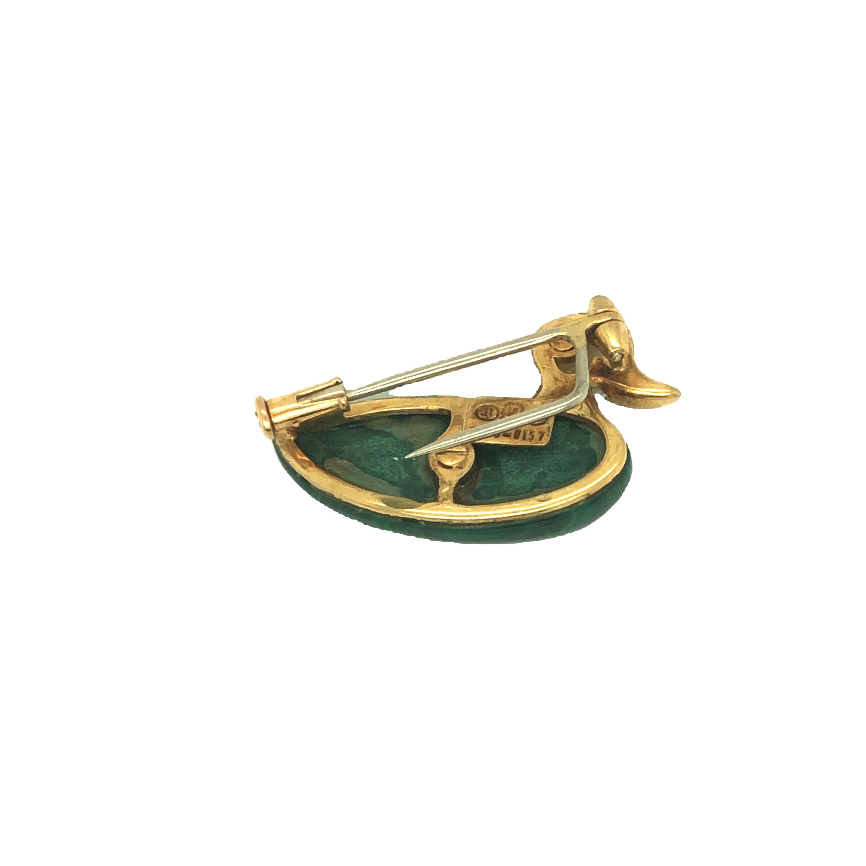 Vintage Malachite and Pearl Duck Brooch In Good Condition For Sale In beverly hills, CA