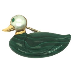 Vintage Malachite and Pearl Duck Brooch