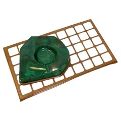 Vintage Malachite ashtray or empty pocket on copper and metal tray