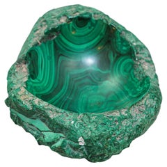 Vintage Malachite Ashtray Vide Poche Trinket Dish with Green Swirl Details 1960s