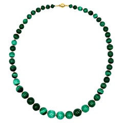 Vintage Malachite Bead Necklace, Graduated, 18k Gold Spacers & Clasp, 53cm long