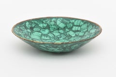 Vintage Malachite Small Bowl With Brass Scalloped Rim