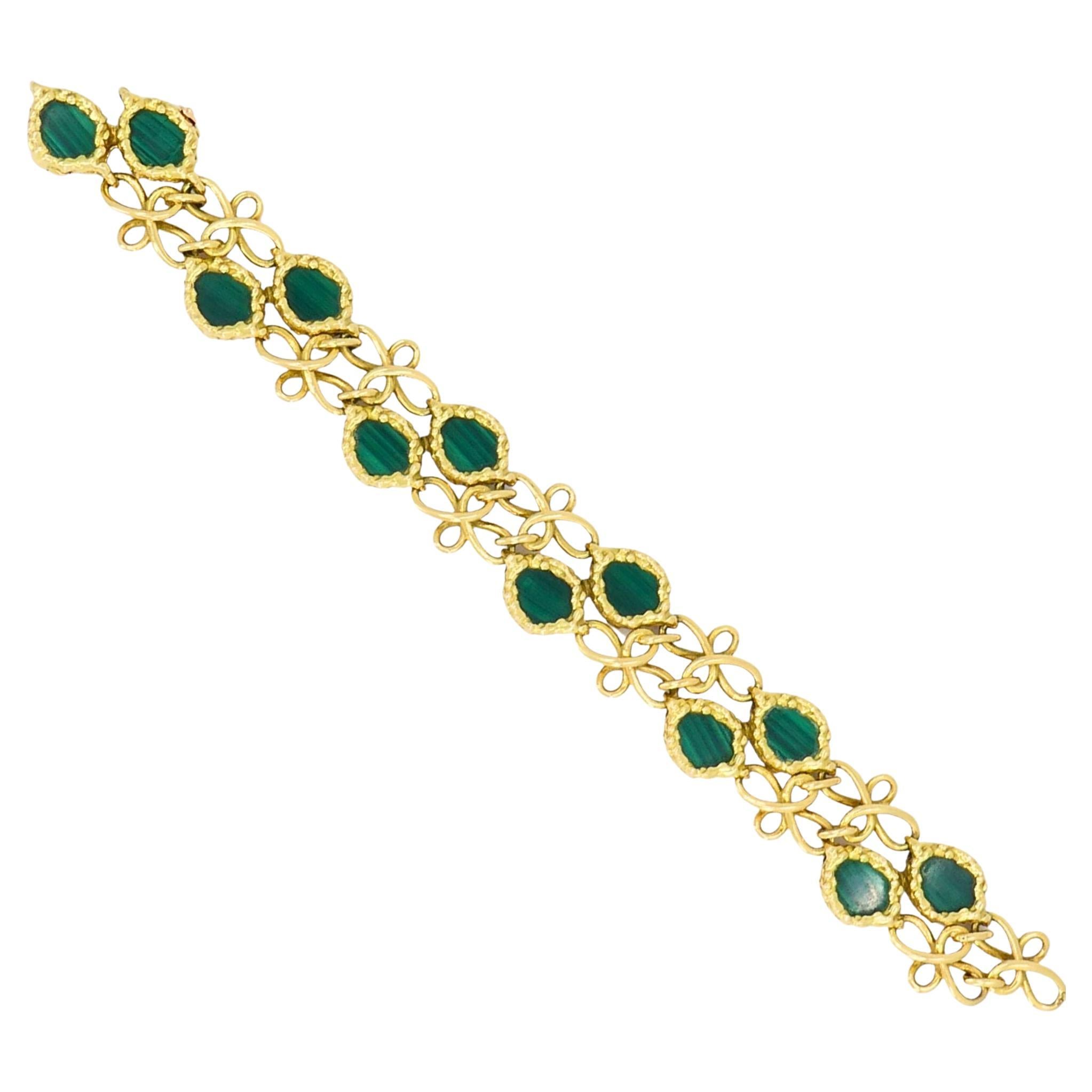 Bracelet Vintage Malachite Attribué à Mauboussin Paris Or 18k
