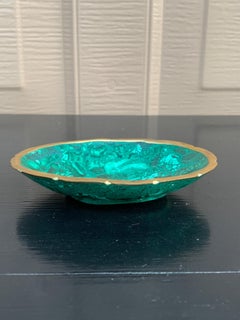 Vintage Malachite Brass Rimmed Bowl